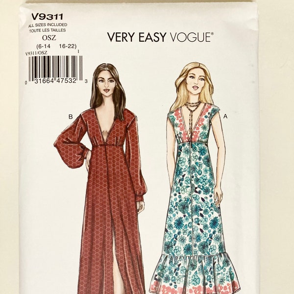 Vogue sewing pattern for dress - Vogue 9311 - all sizes in one envelope - sizes 6 to 22 - bust 30.5 to 44 inches - rated very easy - UNCUT