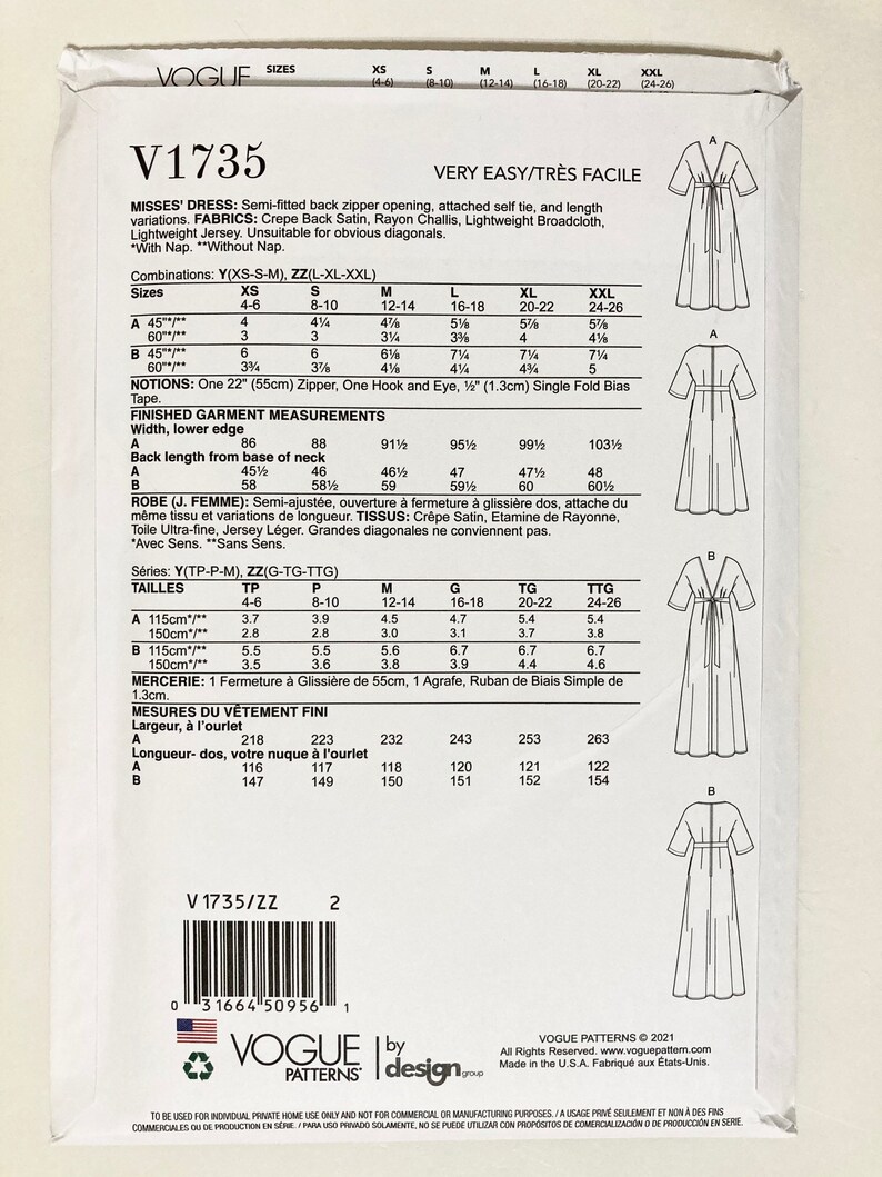 Vogue Sewing Pattern for Dress / Caftan / Kimono / Cover-up - Etsy