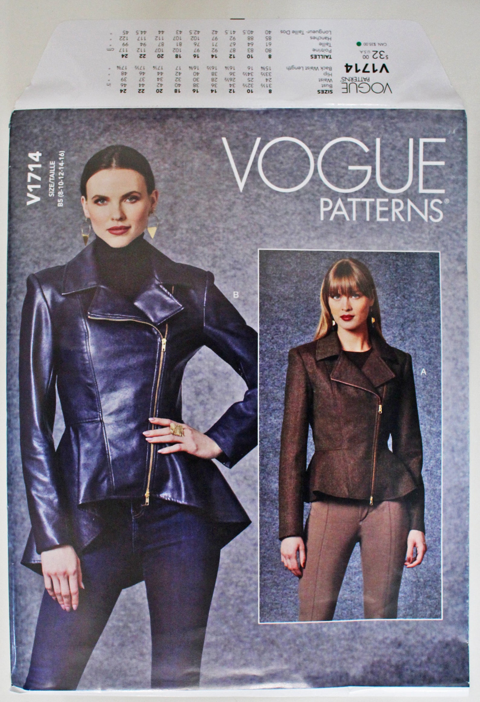 Vogue Sewing Pattern for Jacket With Peplum in 2 Lengths Etsy