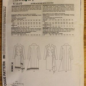 Vogue Sewing Pattern for Asymmetrical Coat Vogue 1649 - Etsy