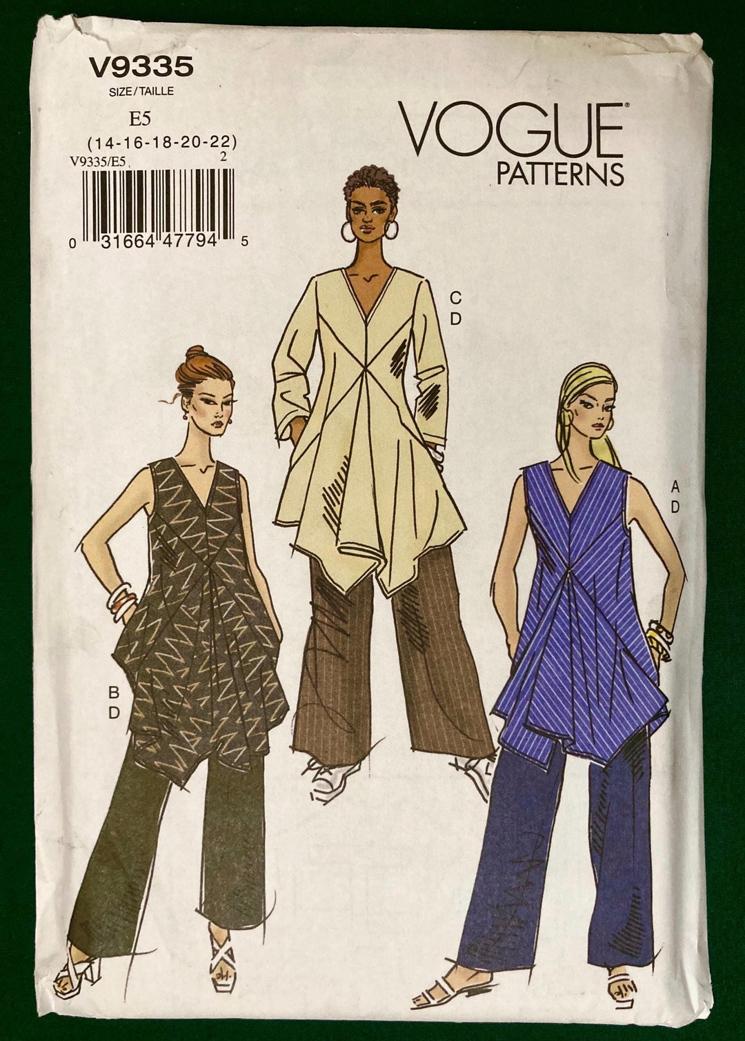 Vogue Sewing Pattern for Tops / Tunics and Wide Leg Pants - Vogue 9335 ...