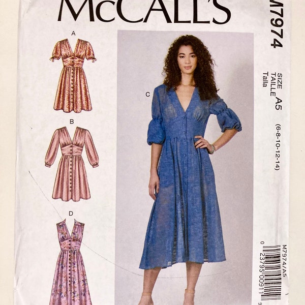 Sewing pattern for romantic dress - length and sleeve options - McCall's 7974 - bust 30.5 to 36 inches - size 6 to 14 - UNCUT