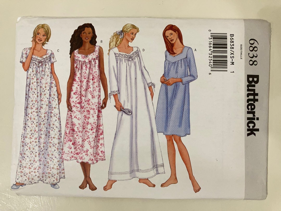 Sewing Pattern for Romantic Nightgown Butterick 6838 Sizes 6 to 14 Bust ...