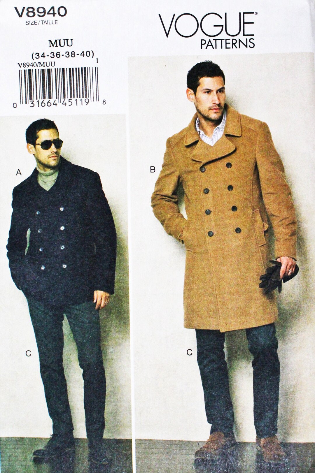 Vogue 8940 Men's Coat / Jacket & Pants Sewing Pattern - Etsy