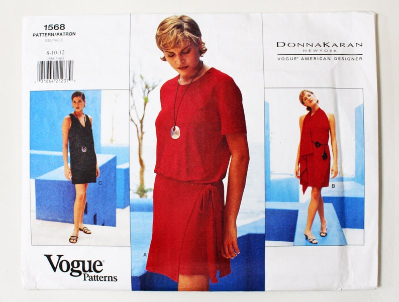 Vogue American Designer Donna Karan sewing pattern for dresses in 3 styles bust 31.5 to 34 sizes 8 to 12 UNCUT Vogue 1568
