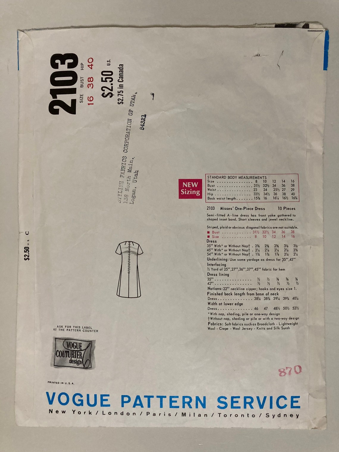 Designer Sybil Connolly of Dublin Sewing Pattern for Dress Etsy