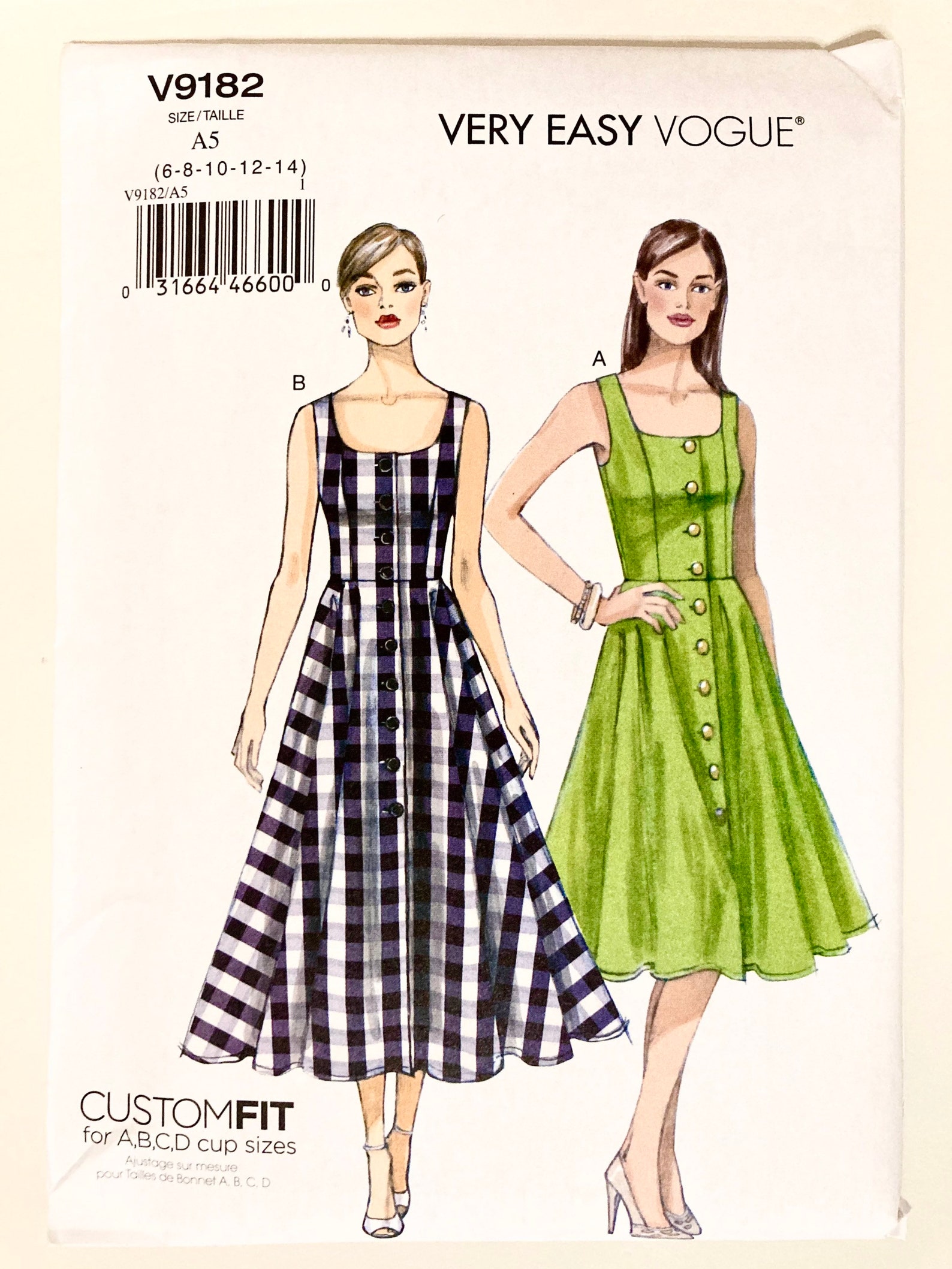 Vogue Sewing Pattern for Dress Vogue 9182 Bust 30.5 to 36 Sizes 6 to 14 ...