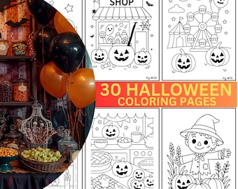30 cute Halloween coloring pages for kids, ghost and pumpkins coloring pages for toddlers, instant download Halloween PDF US letter size