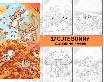 17 cute bunny coloring pages for kids, toddler preschoolers coloring printables PDF digital download us letter