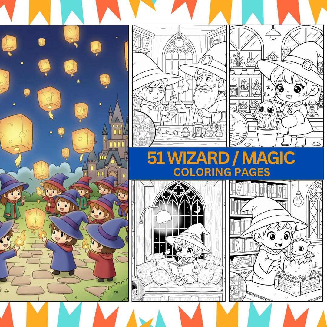 51 Wizard and Magician Coloring Pages for Kids, Magic Fun Scenes ...