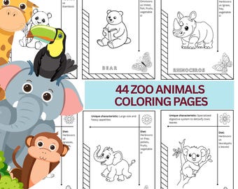 Zoo Animals Coloring Pages: Educational Kids Activity (Digital Download)