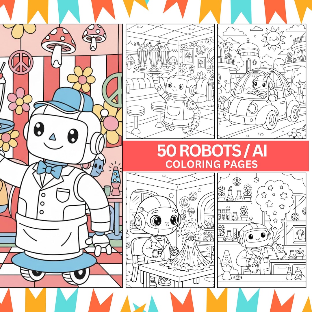 50 Robots and Artificial Intelligence Coloring Pages - Adults and Kids ...