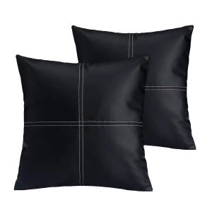 Black Leather Pillow Cover • Black Leather Pillow Square • Black Faux Leather Throw Pillow Covers • Luxury Leather Decor || Leather