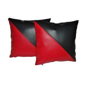Leather Pillow Cover in Cognac Black/Red – Handmade Throw Cushion Case, Cognac Leather Pillow Cover – Easy-Care Rustic Farmhouse Decor