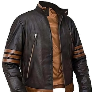 X Men Wolverine Gestreifte Echtlederjacke für X Men Wolverine Für Logan-Fans