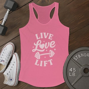 Live Lift Tank – powerlifter cadeaus voor vrouwen, fitness quote top, Strong Girl workout tanktop, Active Lifestyle T-shirt, Morning Workout shirt