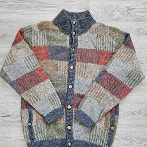 Gilet Dama Made in Italy en maille épaisse mohair mélangée | Tricot patchwork vintage | Pull confortable automne-hiver