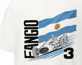 Juan Manuel Fangio Vintage Racing T-Shirt, Argentina F1 Legend Tee, Retro Motorsport Apparel.