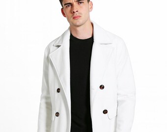 Abrigo victoriano blanco para hombre, frac clásico de la época de la Regencia, elegante abrigo histórico, ropa de abrigo de inspiración vintage.