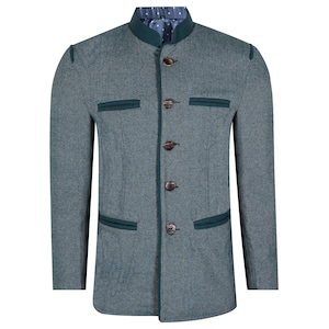 Men’s Blue Trachten Jacket Tyrolean Blazer Oktoberfest Costume Traditional Austrian Folk Jacket German Bavarian Alpen Jacket Size S to 3XL