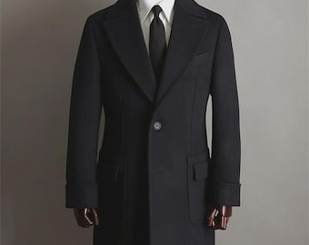 Men’s Black Long Coat Classic Wool Overcoat Winter Men’s Trench Minimalist Men Outerwear Formal