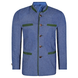 Men’s Blue Trachten Jacket Tyrolean Blazer Oktoberfest Costume Traditional Austrian Folk Jacket German Bavarian Alpen Jacket Size S to 3XL