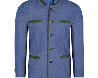 Men’s Blue Trachten Jacket Tyrolean Blazer Oktoberfest Costume Traditional Austrian Folk Jacket German Bavarian Alpen Jacket Size S to 3XL