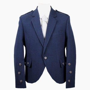 Men&#39;s Scottish Handmade blue tweed Argyle Jacket 5 Button west Traditional Scottish Highland Wear Perfect for Weddings Events 32 to 60