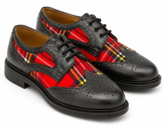 Men's Leather Tartan Ghillie Brogues, Scottish Kilt Wedding Shoes