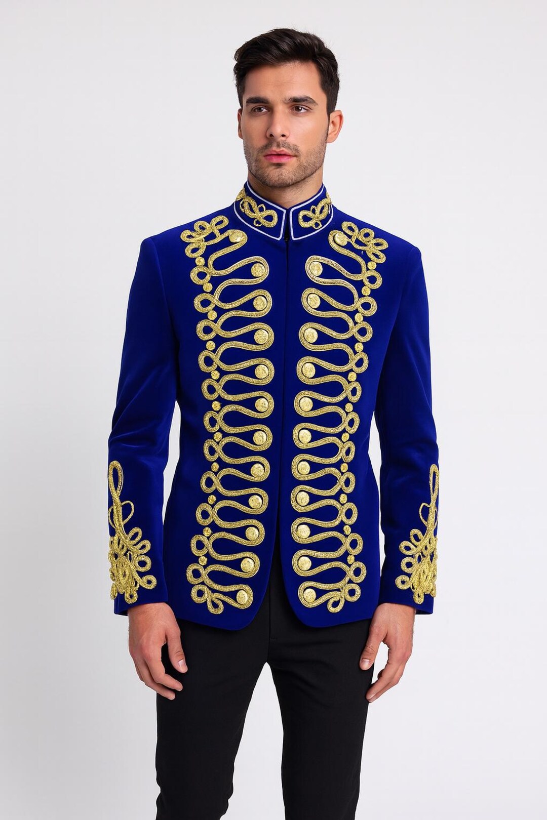 Navy Blue Braided Military Jacket – Handmade – Regal Embroidery ...