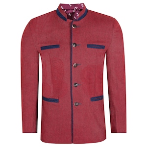Men’s Red Trachten Jacket Tyrolean Blazer Oktoberfest Costume Traditional Austrian Folk Jacket German Bavarian Alpen Jacket Size S to 3XL