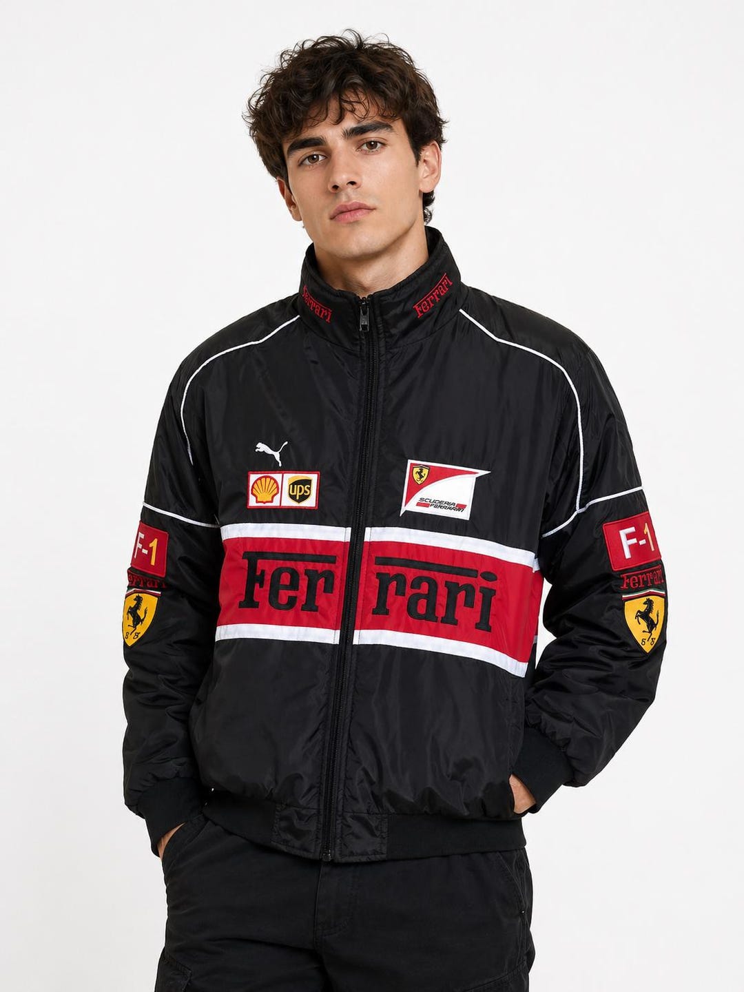 Vintage Ferrari Racing Jacket: Men's Black F1 Bomber Motorsport ...