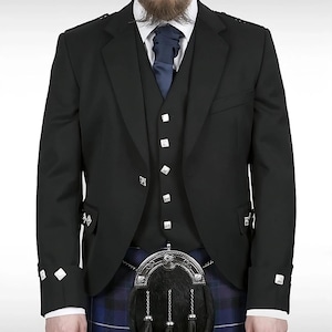 Men&#39;s Scottish Handmade Argyle Jacket 5 Button west Traditional Scottish Highland Wear Perfect for Weddings Formal Events Size 32 to 60