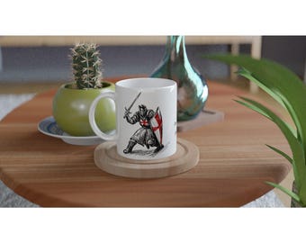 Templar Knight Mug – Crusader Coffee Cup – Medieval Mug – Christian Warrior Gift – Knights Templar Cross Ceramic Mug – Catholic History Gift