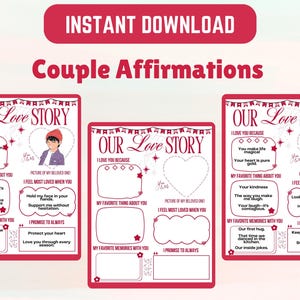 Atividade de afirmações para casais, Dia dos Namorados, Jogos positivos diários para casais para impressão, Afirmações de amor divertidas para parceiros, Quebra-gelo