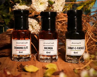 Set di Attar Shamma Elite, Majuma e Jannat E Firdaus / Oli profumati naturali senza alcol / Regalo a lunga durata per lui e per lei