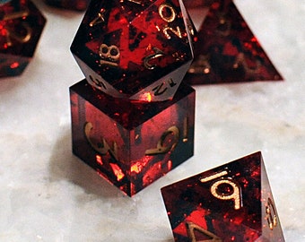 Red polyhedral sharp edge DnD gem dice holographic iridescent, Valentine's boyfriend gift