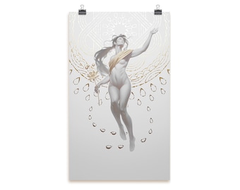 Ovation: Fantasy artwork poster print, Ephemere tarot art pinup with 3D GOLD foil printing, human-hand painted