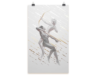 Counterpoint F/F: Fantasy artwork poster print, Ephemere tarot art pinup with 3D GOLD foil printing, human-hand painted