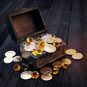 LOOT Chest, solid iron and brass metal DnD coins and RPG treasure