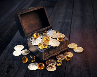LOOT Chest, solid iron and brass metal DnD coins and RPG treasure