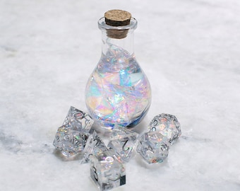 DnD Glass clear iridescent potion bottle, table prop