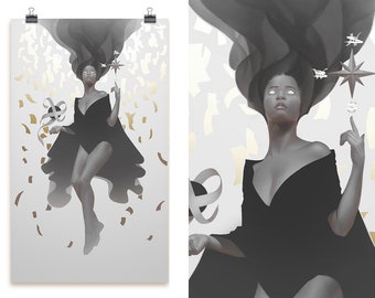 Obscurio: Tarot poster print, Ephemere art pinup with 3D GOLD foil printing