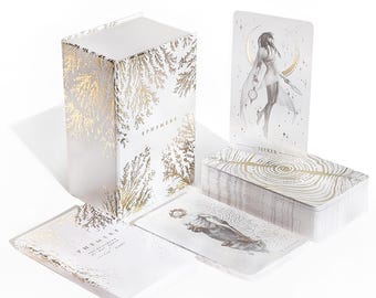 Ephemere Tarot, (marketplace edition) white and gold classical baroque and art nouveau inspired deck, human-hand painted