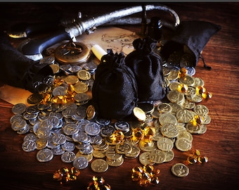 The Party's Plunder, set of 260 hand-polished metal coins + gems