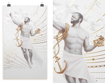 Voyager: Tarot poster print, Ephemere art pinup with 3D GOLD foil printing