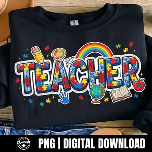 PNG de Concientización sobre el Autismo para Maestros con Diseño de Patchwork, PNG de Maestro de Educación Especial, PNG de Pieza de Rompecabezas, PNG de Camiseta de Autismo, Descarga de Agradecimiento al Maestro