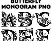Butterfly Alphabet Monogram PNG: Font Letters, Digital Download