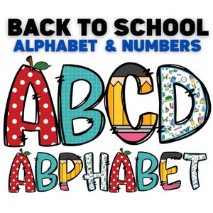 Back To School Doodle Alphabet Bundle Png, School Teacher Alphabet Bundle, Pencil Paper Scale Apple Doodle Alphabet, Doodle Alphabet Bundle