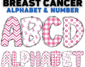 Breast Cancer Awareness Alphabet PNG Bundle: Pink Ribbon Letters (Digital Download)